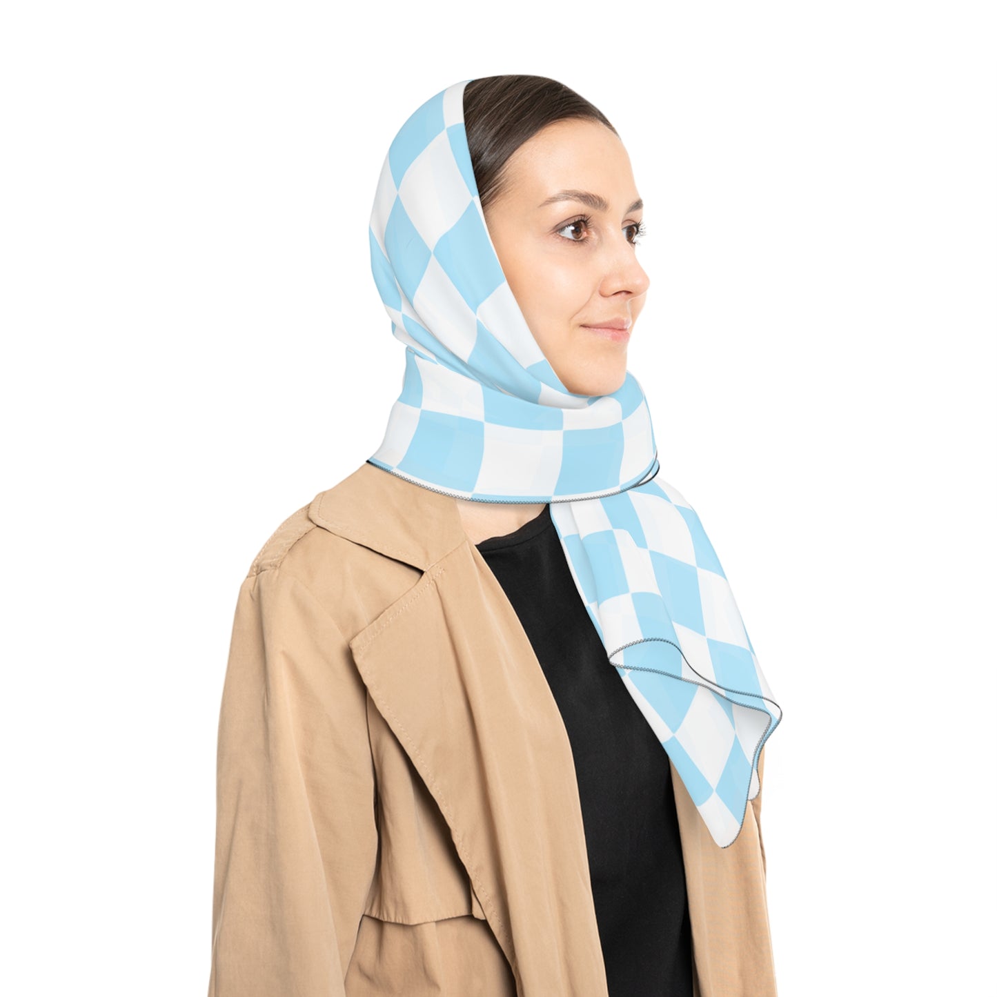Blue and White Check Print Scarf