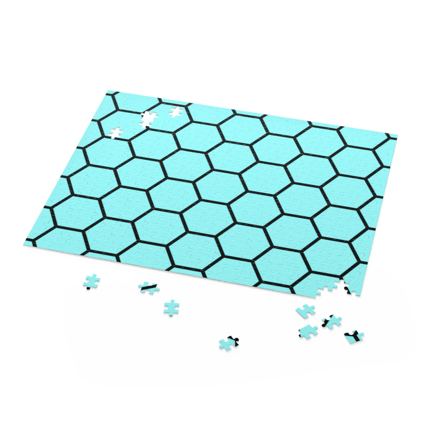Pale Turquoise & Black Honeycomb - 500-Piece Jigsaw Puzzle