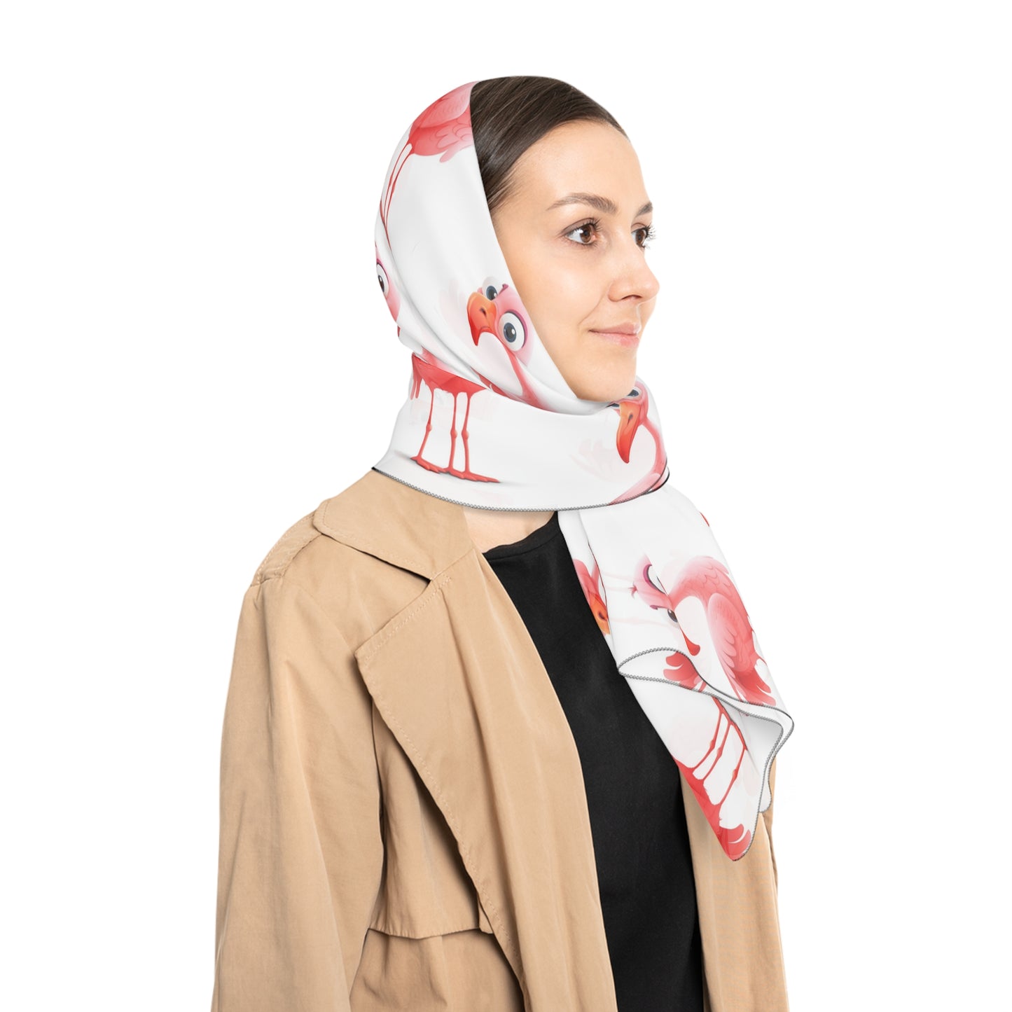 Pink Flamingo on White Scarf
