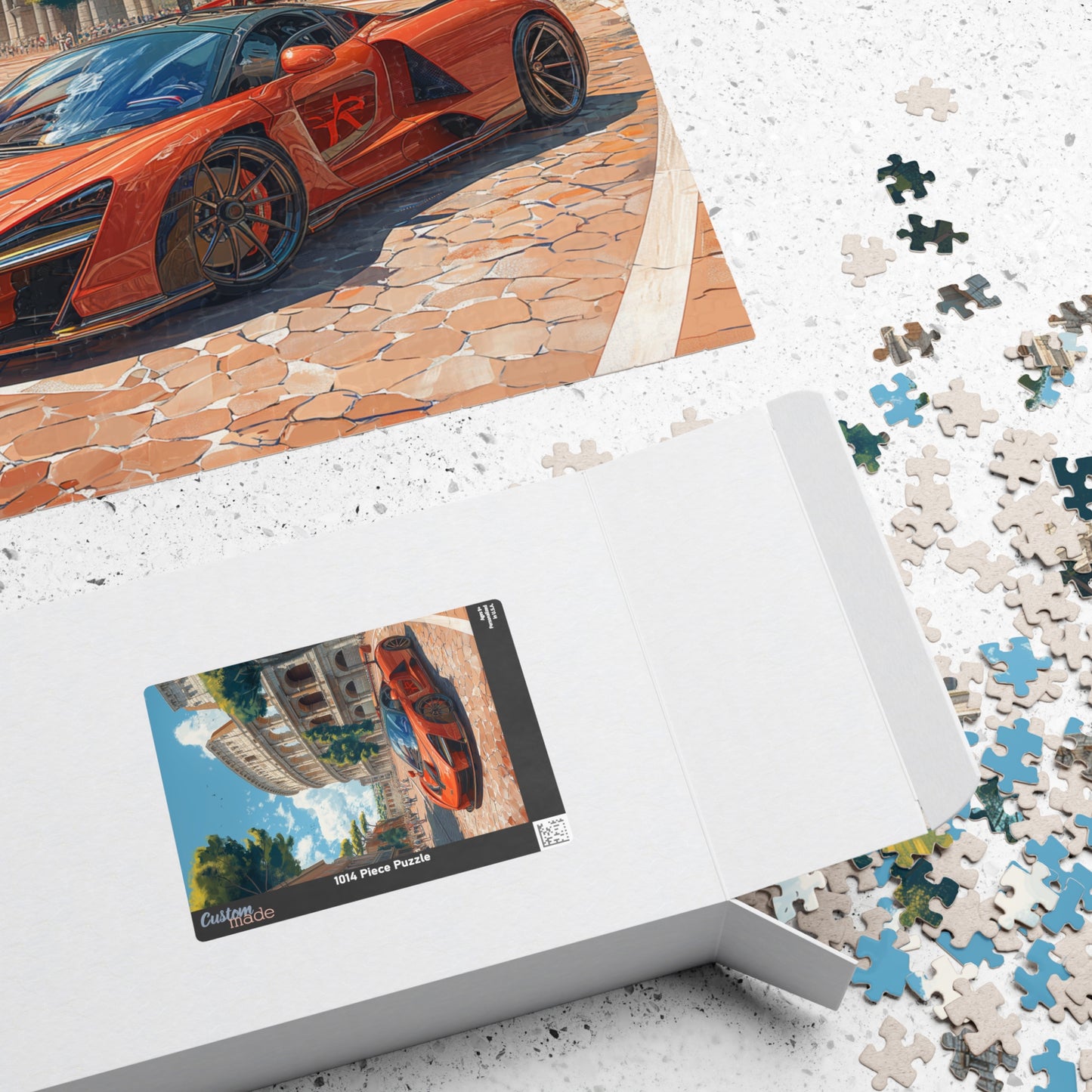 Red Sports Car by The Colosseum - 1014-Piece Jigsaw Puzzle