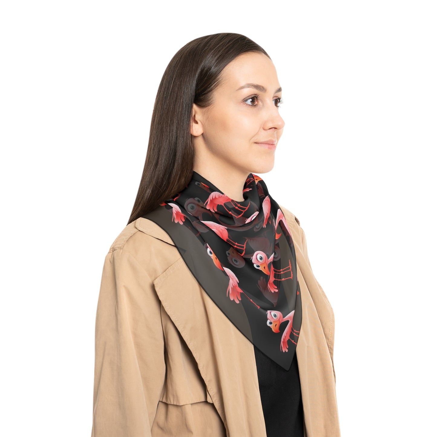 Pink Flamingo on Black Scarf