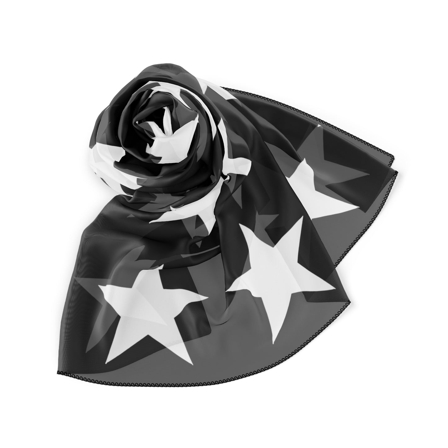 White Stars on Black Print Scarf