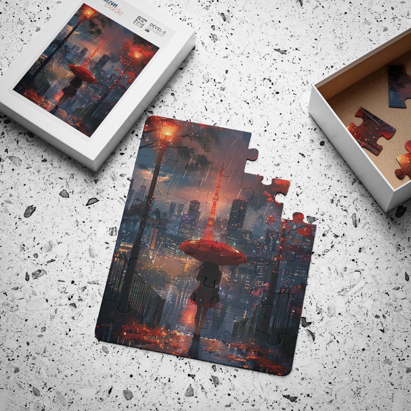 Girl with Red Umbrella Anime City - 30-Piece Kids Jigsaw Puzzle