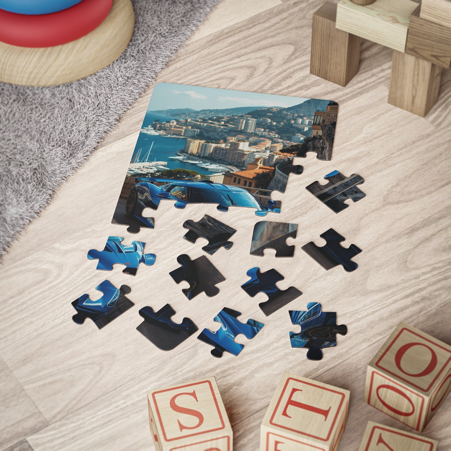 Blue Supercar in Monaco - 30-Piece Kids Jigsaw Puzzle
