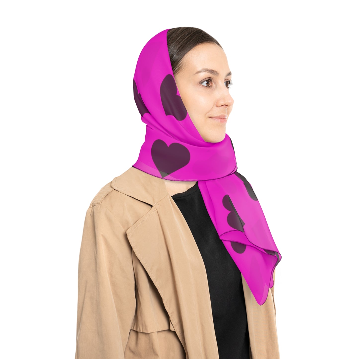 Black Hearts on Pink Scarf