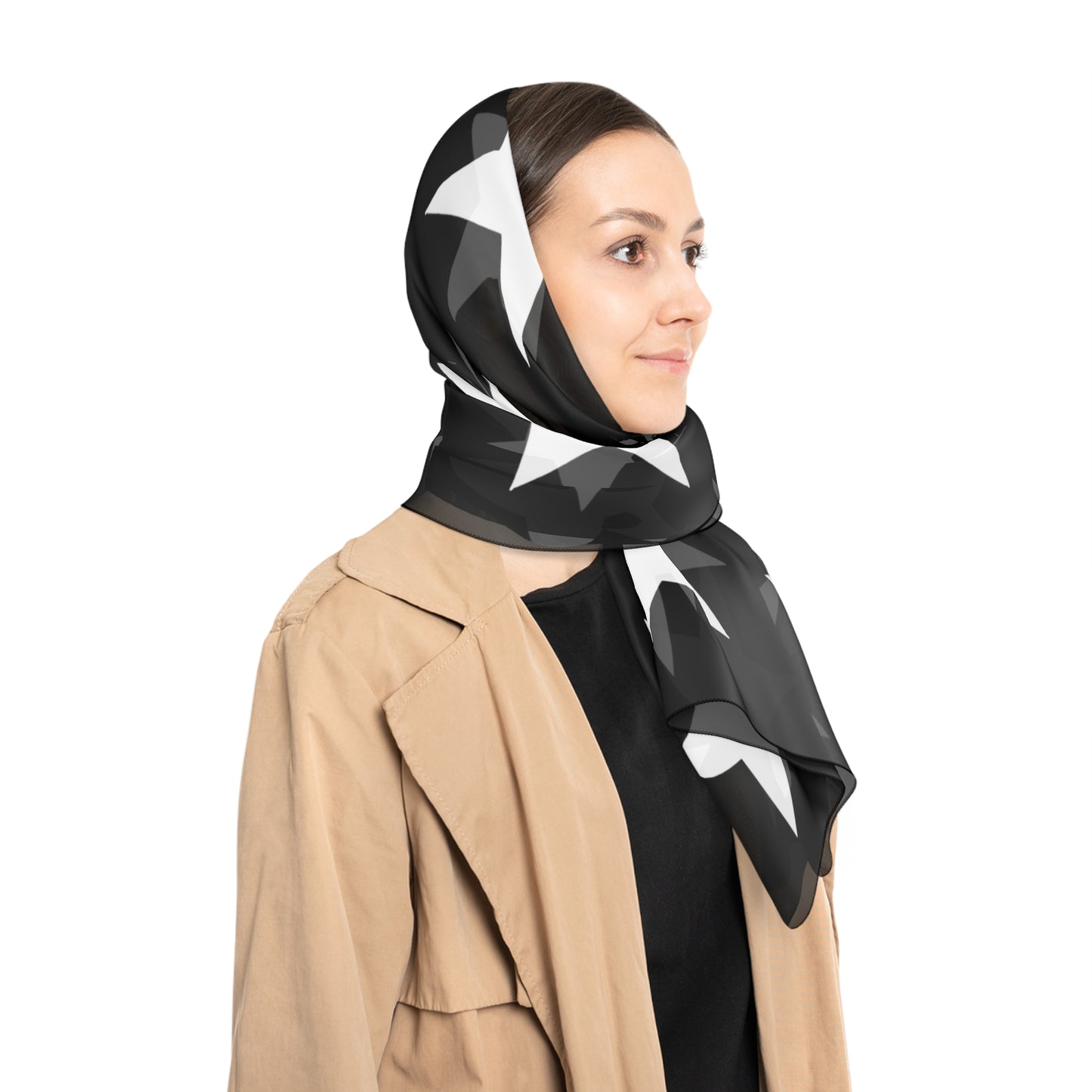 White Stars on Black Print Scarf