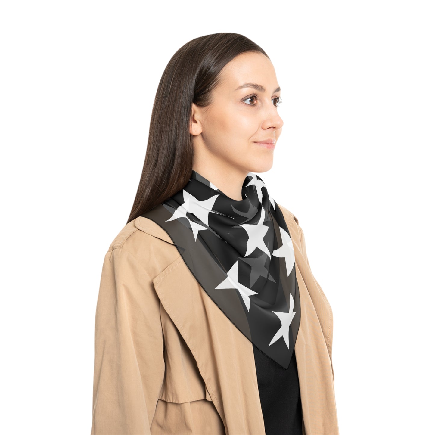 White Stars on Black Print Scarf