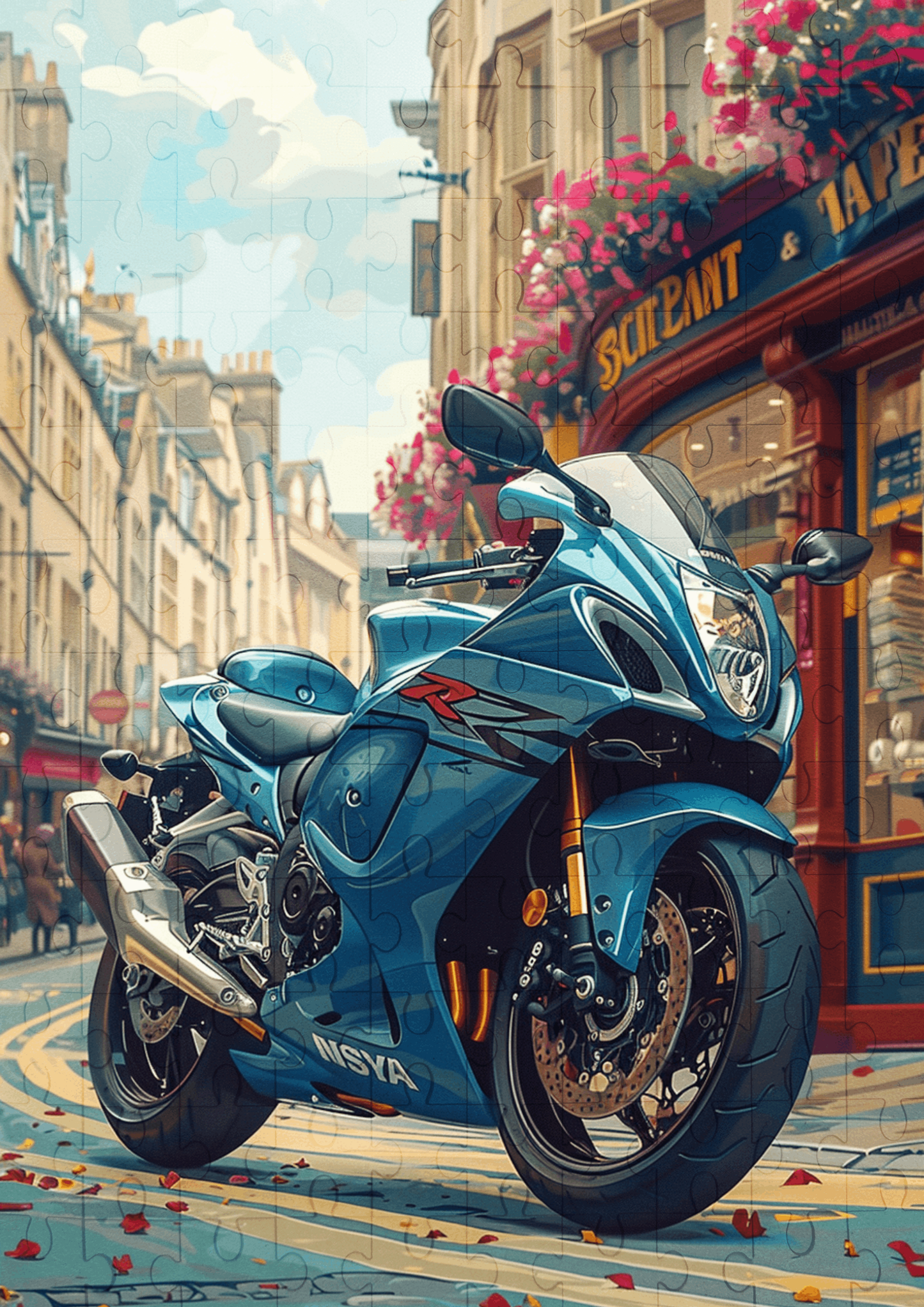 Blue Motorbike - 120-piece wooden jigsaw puzzle