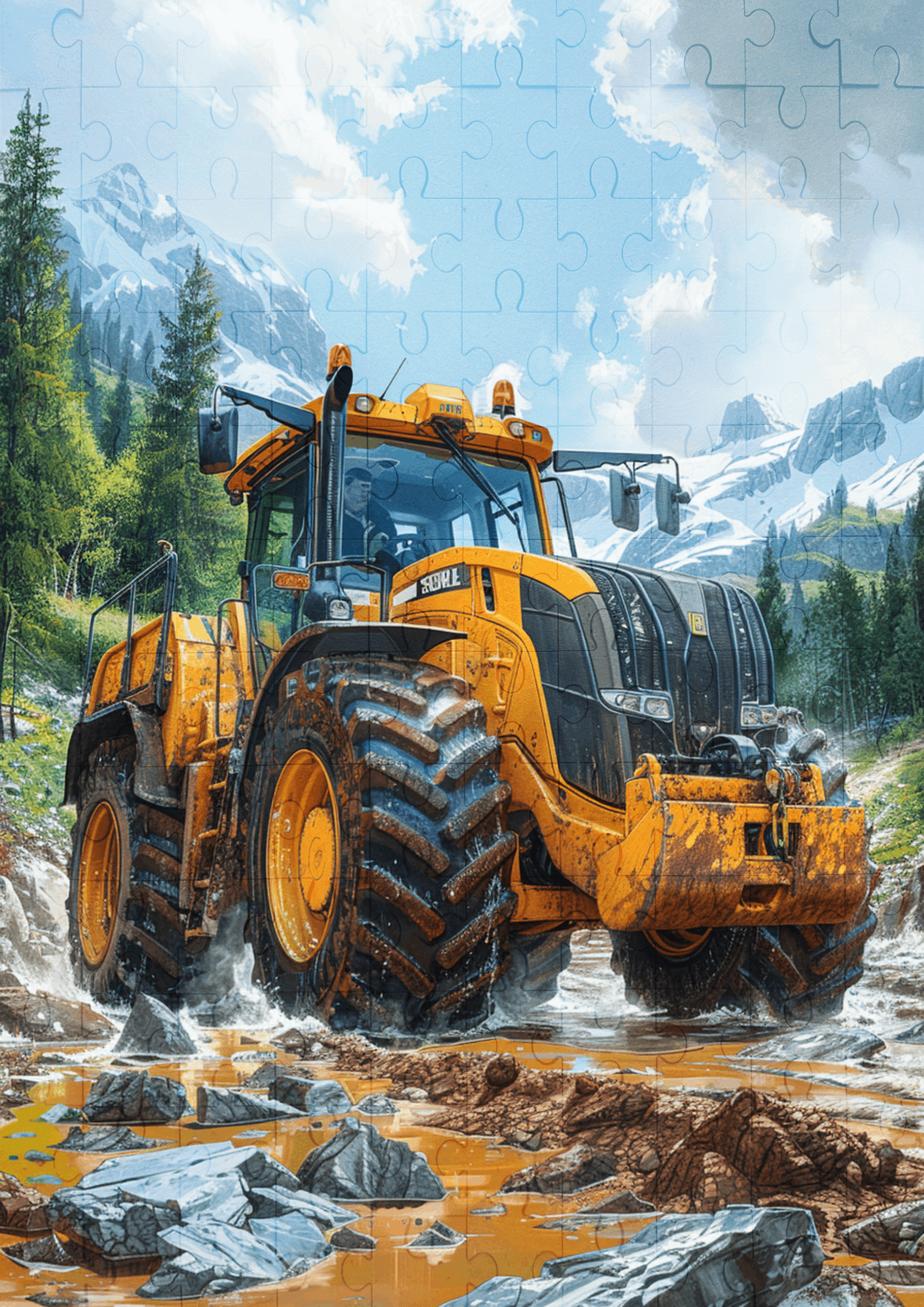 Yellow Tractor - 120-piece wooden jigsaw puzzle