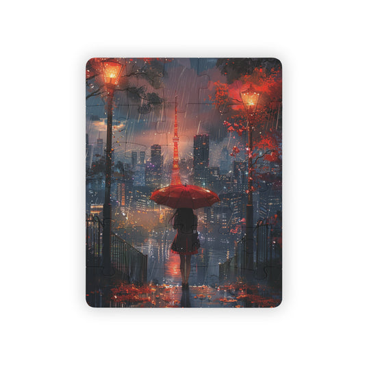 Girl with Red Umbrella Anime City - 30-Piece Kids Jigsaw Puzzle