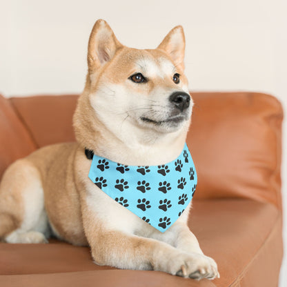 Black Paws on Light Blue - Pet Bandana Collar