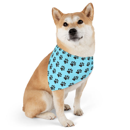 Black Paws on Light Blue - Pet Bandana Collar