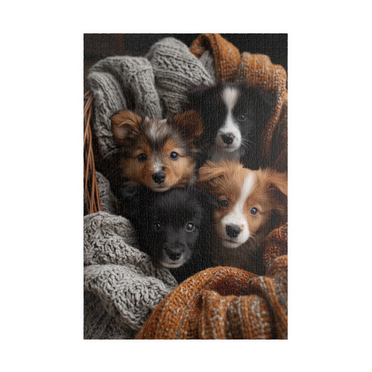 Puppies in a basket - 1014-Piece Jigsaw Puzzle