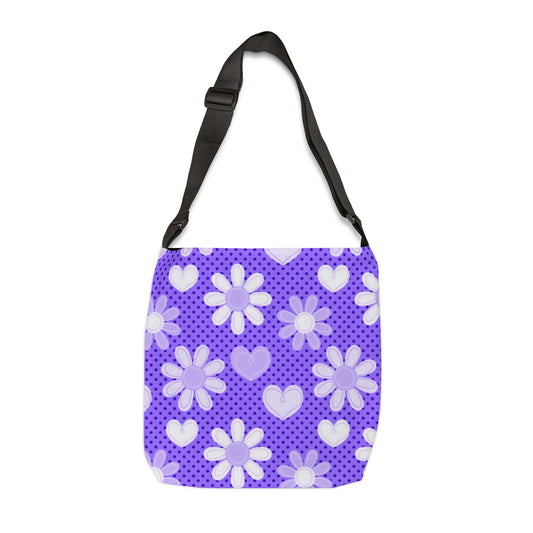 Purple Flowers and Hearts - Tote Bag