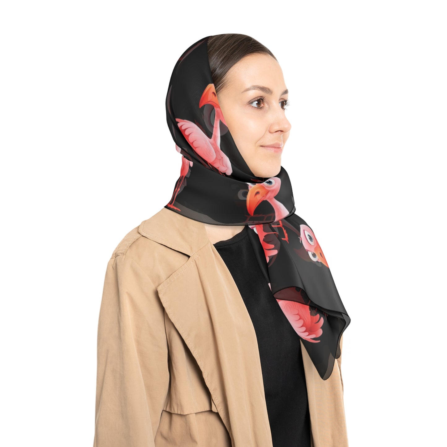 Pink Flamingo on Black Scarf