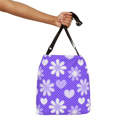 Purple Flowers and Hearts - Tote Bag