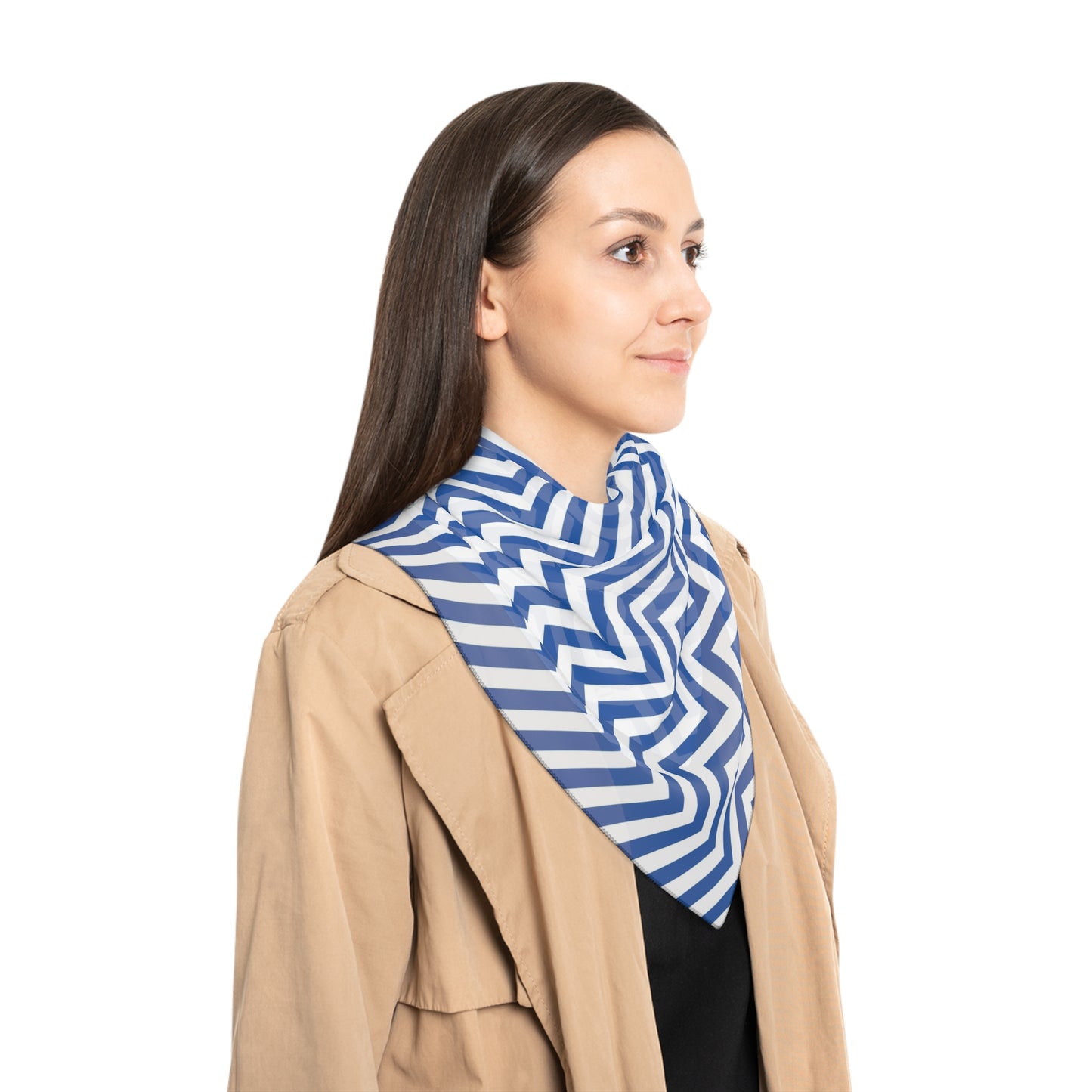 Blue and White Chevron Print Scarf