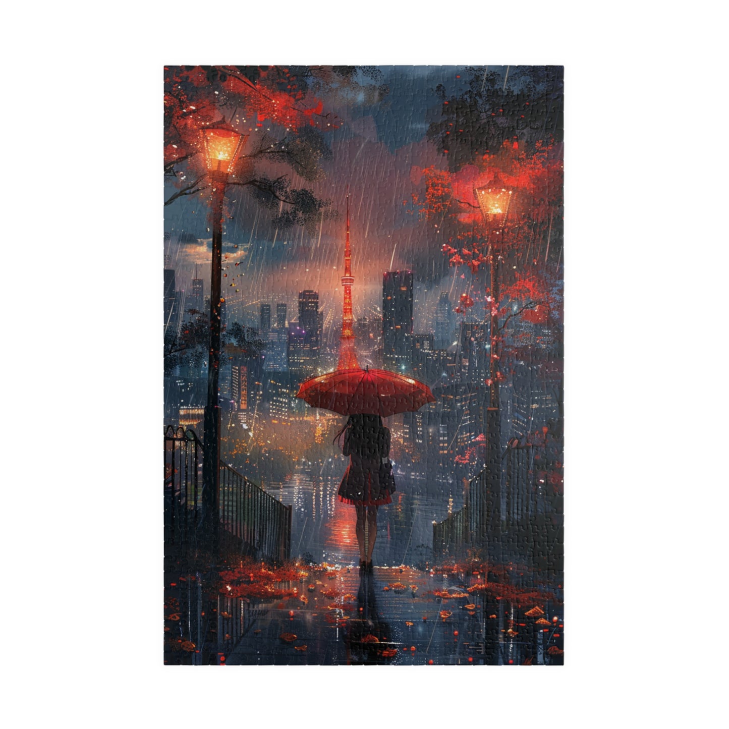 Girl with Red Umbrella Anime City - 1014-Piece Jigsaw Puzzle