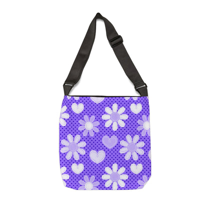 Purple Flowers and Hearts - Tote Bag