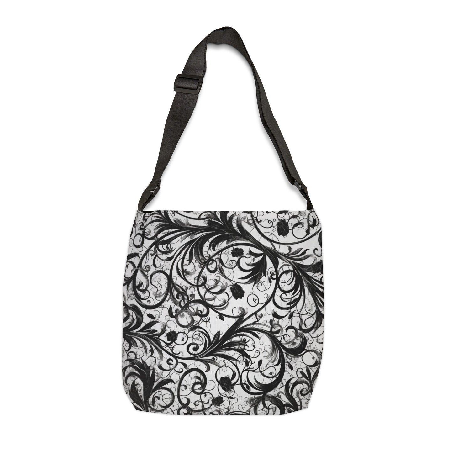 Elegant Black & White Leafy Swirls - Tote Bag