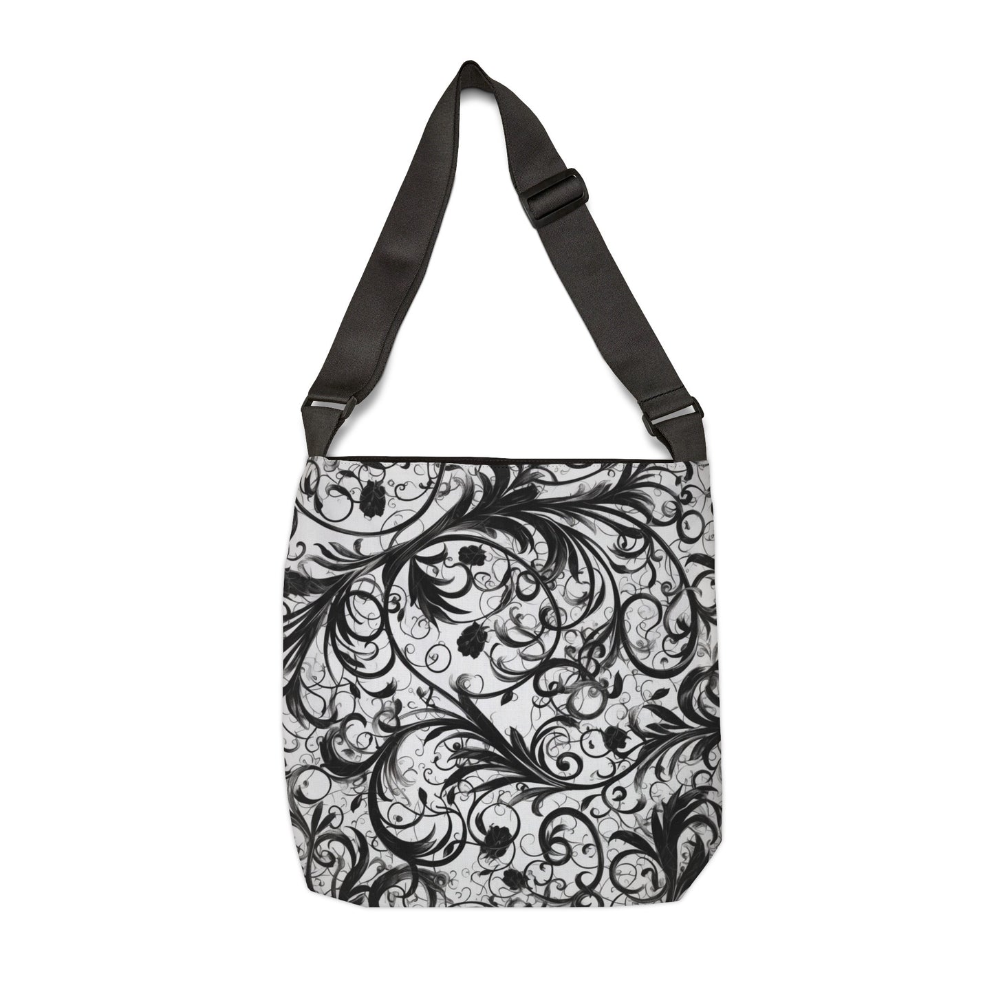 Elegant Black & White Leafy Swirls - Tote Bag