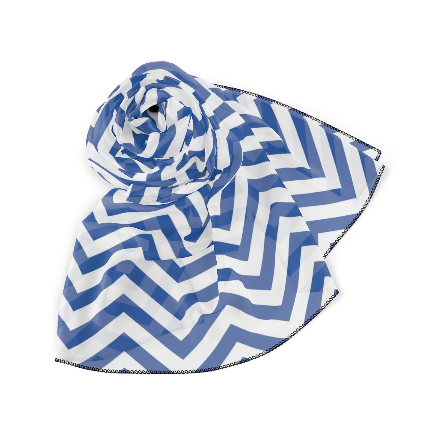 Blue and White Chevron Print Scarf