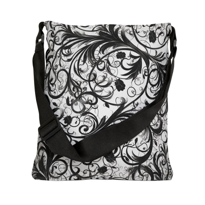 Elegant Black & White Leafy Swirls - Tote Bag