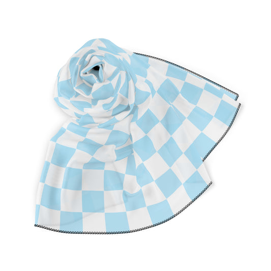 Blue and White Check Print Scarf