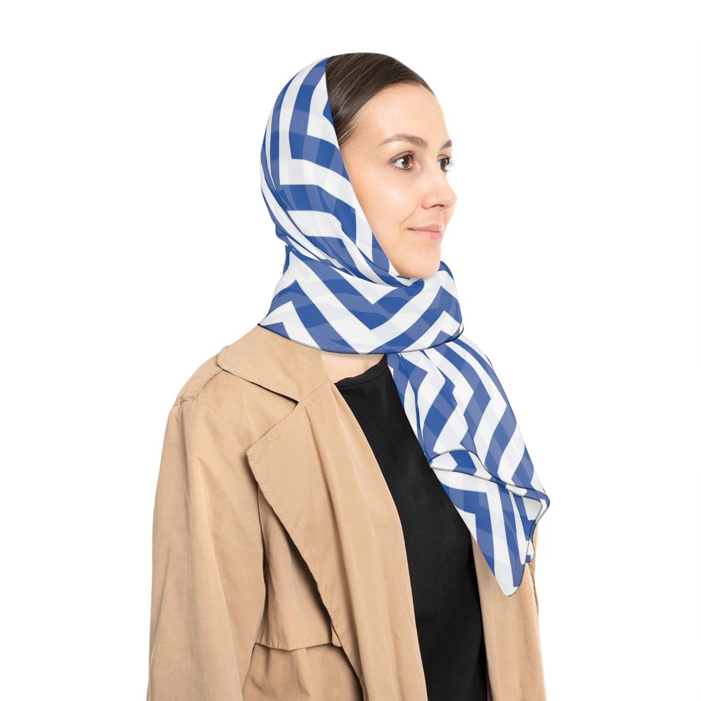 Blue and White Chevron Print Scarf