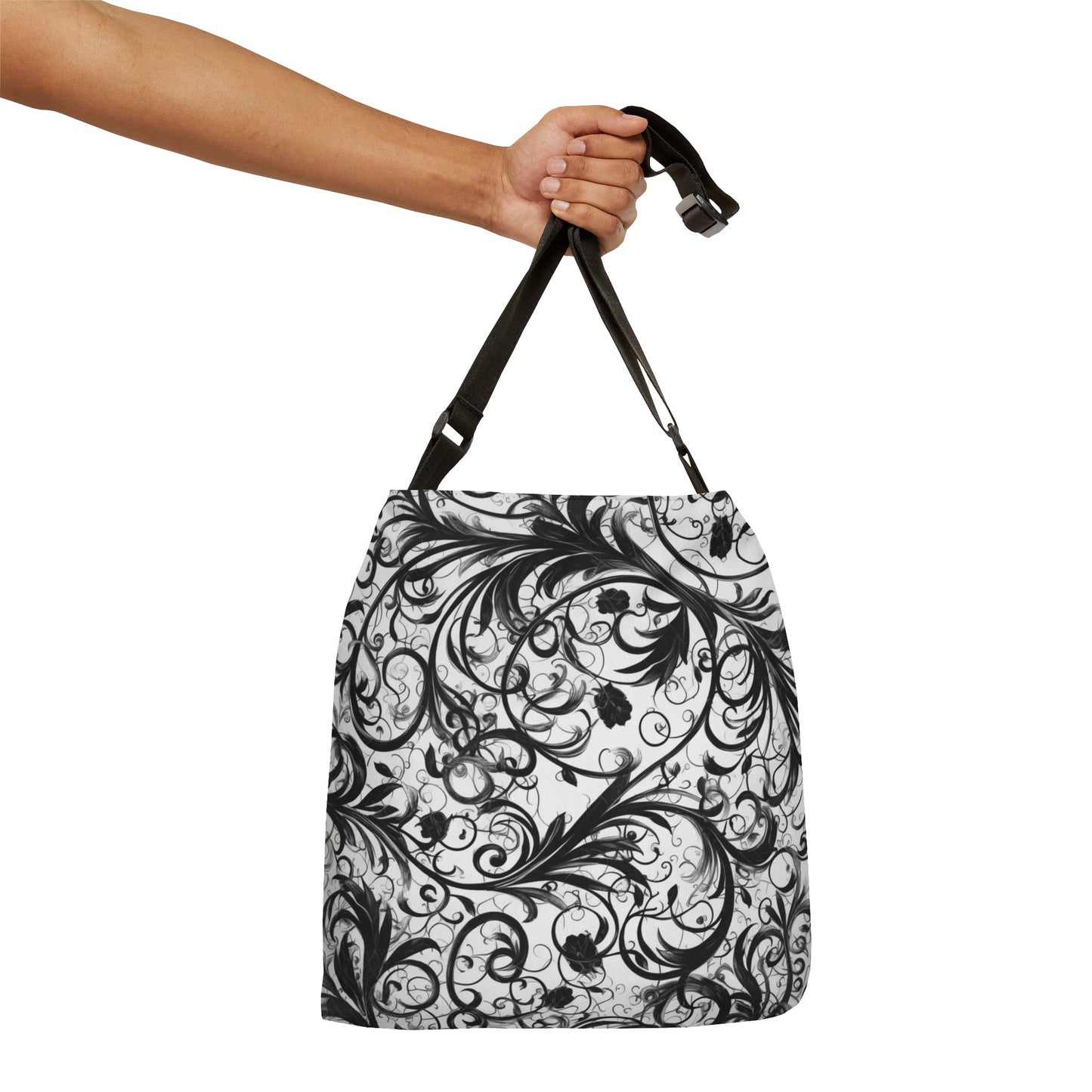 Elegant Black & White Leafy Swirls - Tote Bag