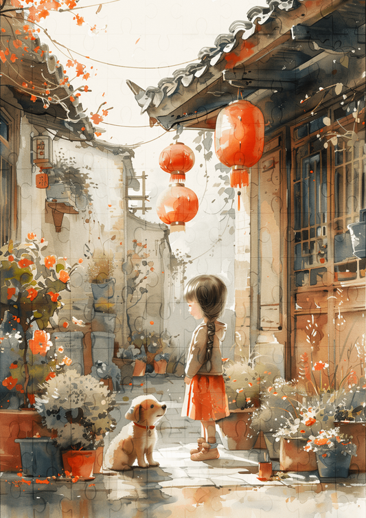 A Girl and her Dog - 120-piece wooden jigsaw puzzle