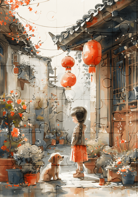 A Girl and her Dog - 30-piece wooden jigsaw puzzle with Optional Frame