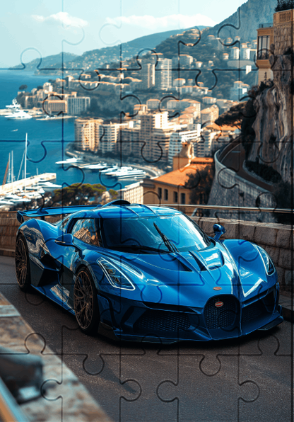 Blue Supercar - 30-Piece Wooden Jigsaw Puzzle with Optional Frame