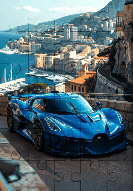 Blue Supercar - 30-Piece Wooden Jigsaw Puzzle with Optional Frame