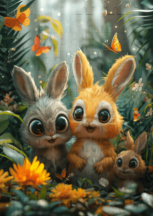 Bunny Hops - 120-piece wooden jigsaw puzzle