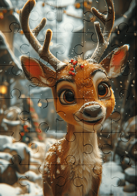 Buster The Reindeer - 30-Piece Wooden Jigsaw Puzzle with Optional Frame