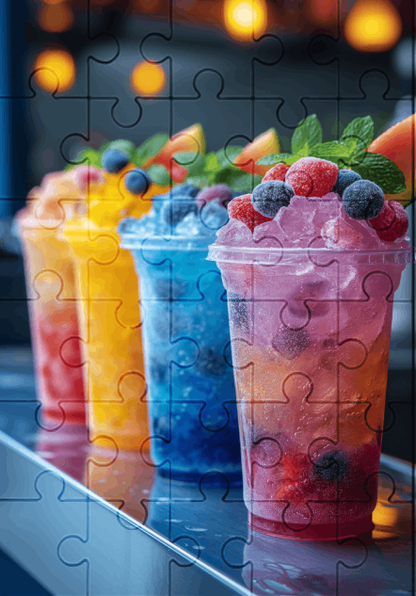 Chilled Fruit Cups - 30-Piece Wooden Jigsaw Puzzle with Optional Frame