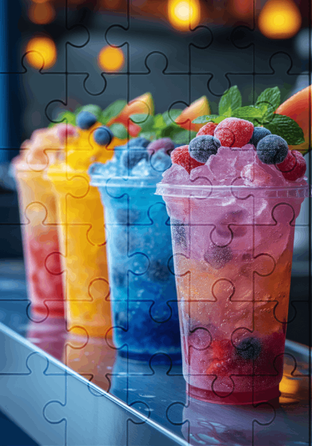 Chilled Fruit Cups - 30-Piece Wooden Jigsaw Puzzle with Optional Frame