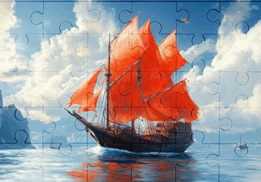 Chinese Junk Boat - 30-Piece Wooden Jigsaw Puzzle with Optional Frame