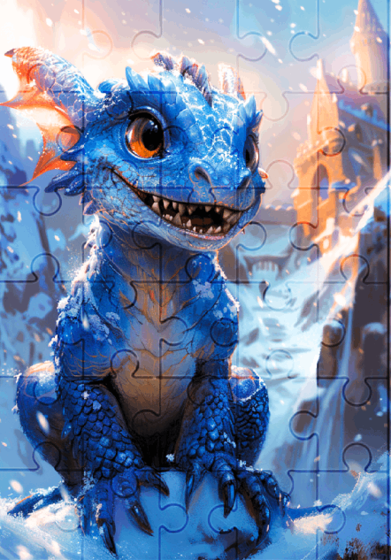 Chaos The Blue Dragon - 30-Piece Wooden Jigsaw Puzzle with Optional Frame