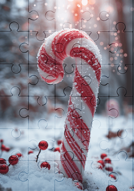 Christmas Candy Cane - 30-Piece Wooden Jigsaw Puzzle with Optional Frame