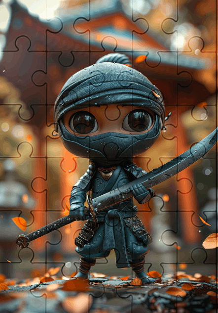 Cute Shadows The Ninja - 30-Piece Wooden Jigsaw Puzzle with Optional Frame