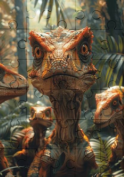 Dinosaur Raptors Stalking - 30-Piece Wooden Jigsaw Puzzle with Optional Frame