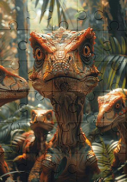 Dinosaur Raptors Stalking - 30-Piece Wooden Jigsaw Puzzle with Optional Frame