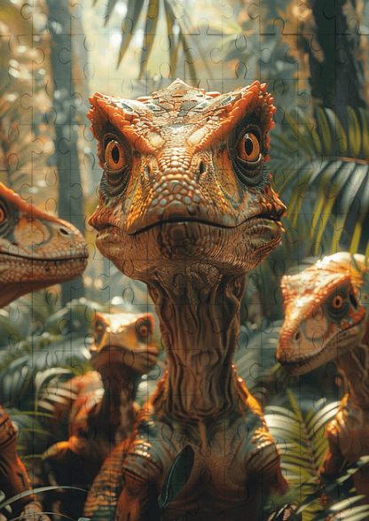 Dinosaur Raptors Stalking - 120-piece wooden jigsaw puzzle