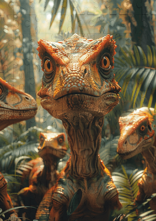 Dinosaur Raptors Stalking - 120-piece wooden jigsaw puzzle
