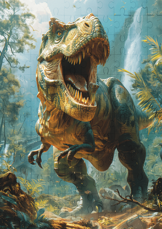 Dinosaur Trex Charging - 120-piece wooden jigsaw puzzle