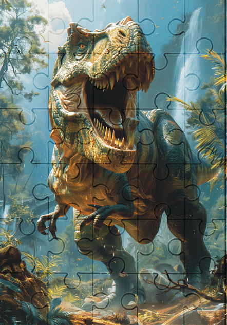 Dinosaur Trex Charging - 30-Piece Wooden Jigsaw Puzzle with Optional Frame