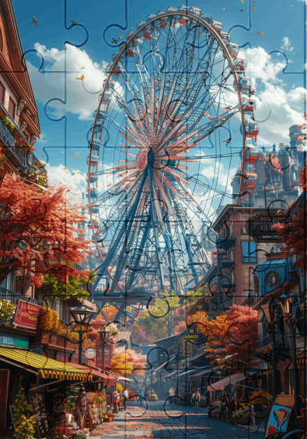Ferris Wheel City - 30-piece wooden jigsaw puzzle with Optional Frame