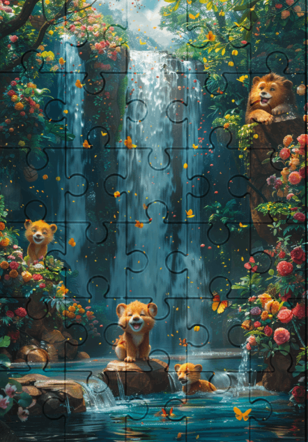 Fun By The Waterfall - 30-piece wooden jigsaw puzzle with Optional Frame